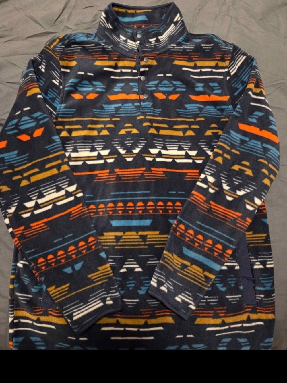 Men's Navy Patterned Quarter-Zip Fleece Pullover